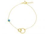 Golden bracelet k14 with 2 rings and blue evil eye (code S249328)